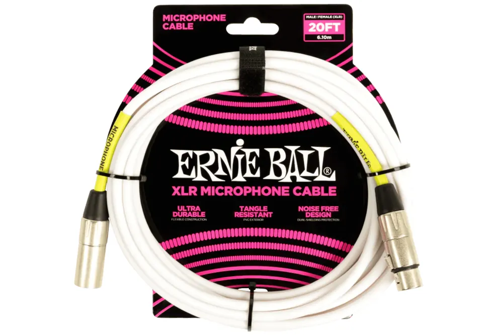Ernie Ball 20' Male / Female XLR Microphone Cable - WHITE - Terry Carter Music Store Save Now