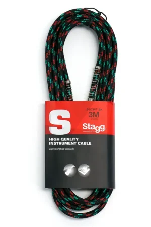 Worldwide Shipping Stagg SGC3VT BK S-Series 1/4 Inch Black Vintweed Instrument Cable - 10 - Terry Carter Music Store