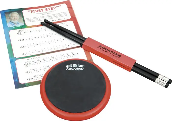 Authentic Aquarian QBP6 Quik Bounce Practice Pad, Sticks & Tutorial