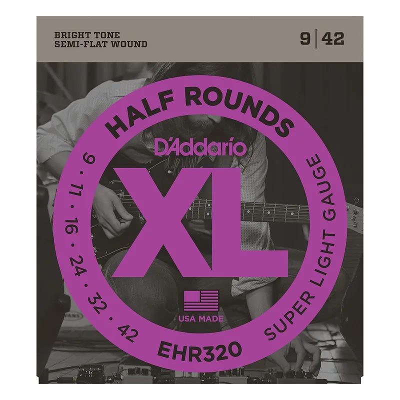D'Addario EHR320 Half Round Electric Guitar Strings, Super Light, 9-42 Authentic
