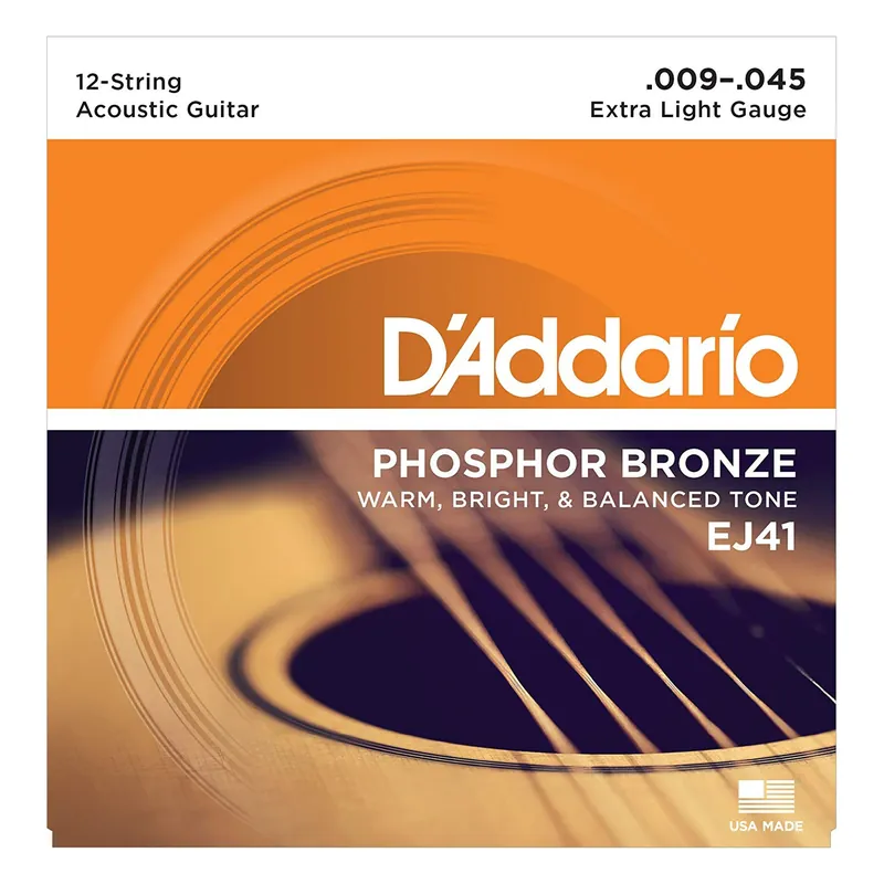 D'Addario EJ41 12-String Phosphor Bronze Acoustic Strings, Extra Light Time-Limited