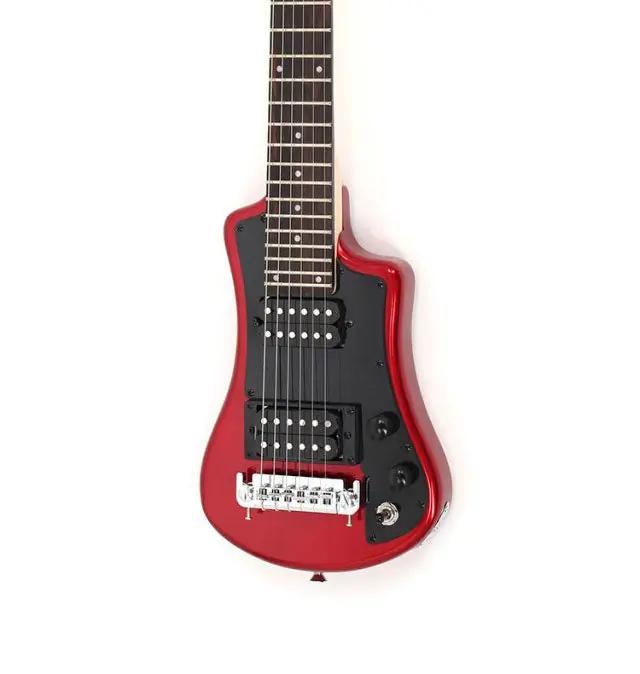 Hofner Shorty Deluxe 2 Humbucker Travel Electric Guitar in Red with Gi Certified