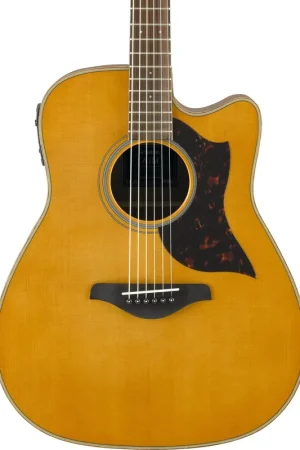 Yamaha A1MVN Folk Cutaway Acoustic Electric Guitar in Vintage Natural Hot Picks