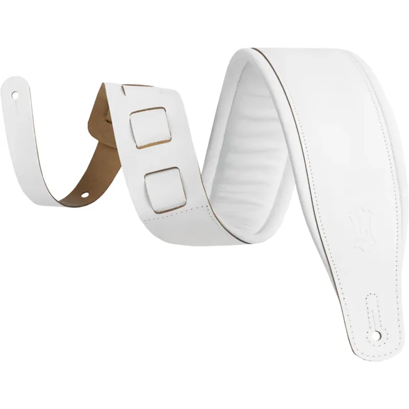 Warranty Included Levys 3 Inch Wide Top Grain Leather Guitar Straps - White